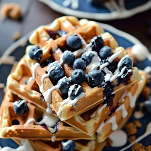 Blueberry Muffin Waffles with Cinnamon Streusel and Vanilla Glaze