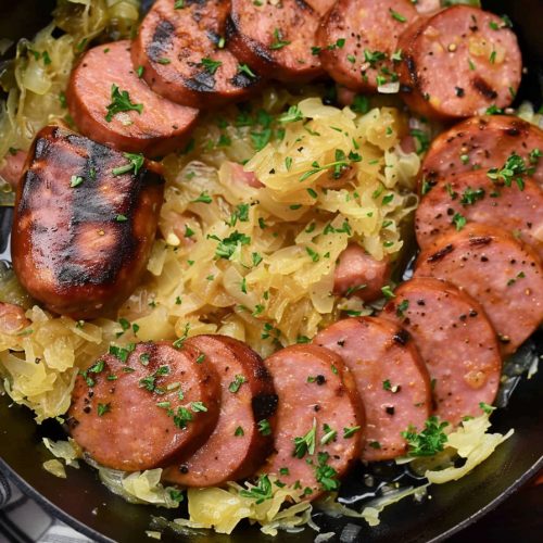 Kielbasa and Sauerkraut Skillet