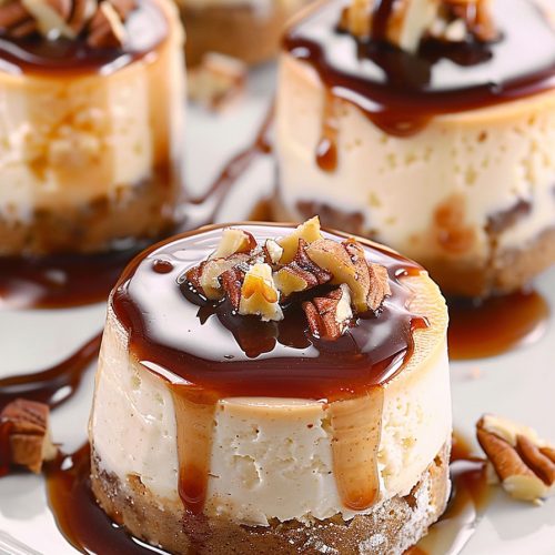 No Bake Turtle Mini Cheesecakes