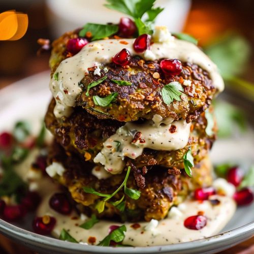 Roasted Eggplant and Feta Fritters with Tahini Sauce