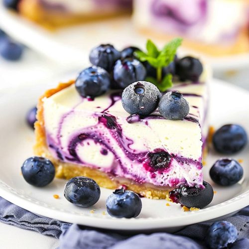 Easy Blueberry Swirl Cheesecake