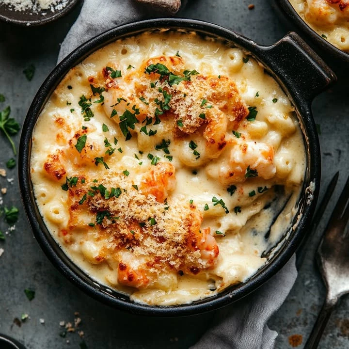 Delicious Buttery Lobster Mac & Cheese served in a bowl