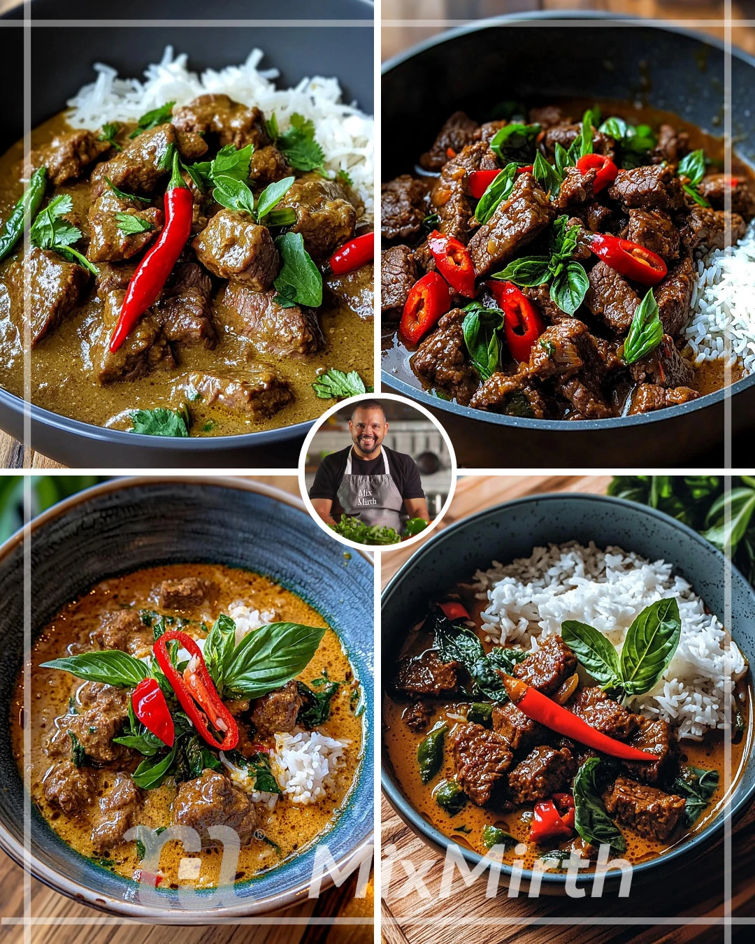 Bowl of Vietnamese lemongrass beef curry with coconut and chili garnished