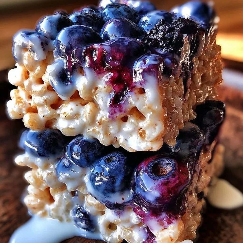 Blueberry Rice Krispies Treats with Vanilla Glaze