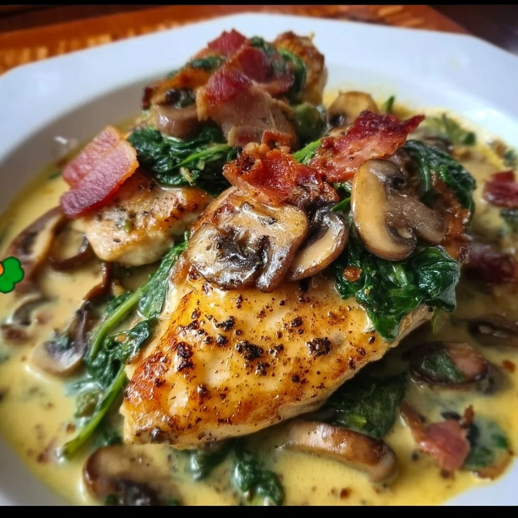 Bothered Chicken Smothered Chicken with Creamed Spinach, Bacon & Mushrooms